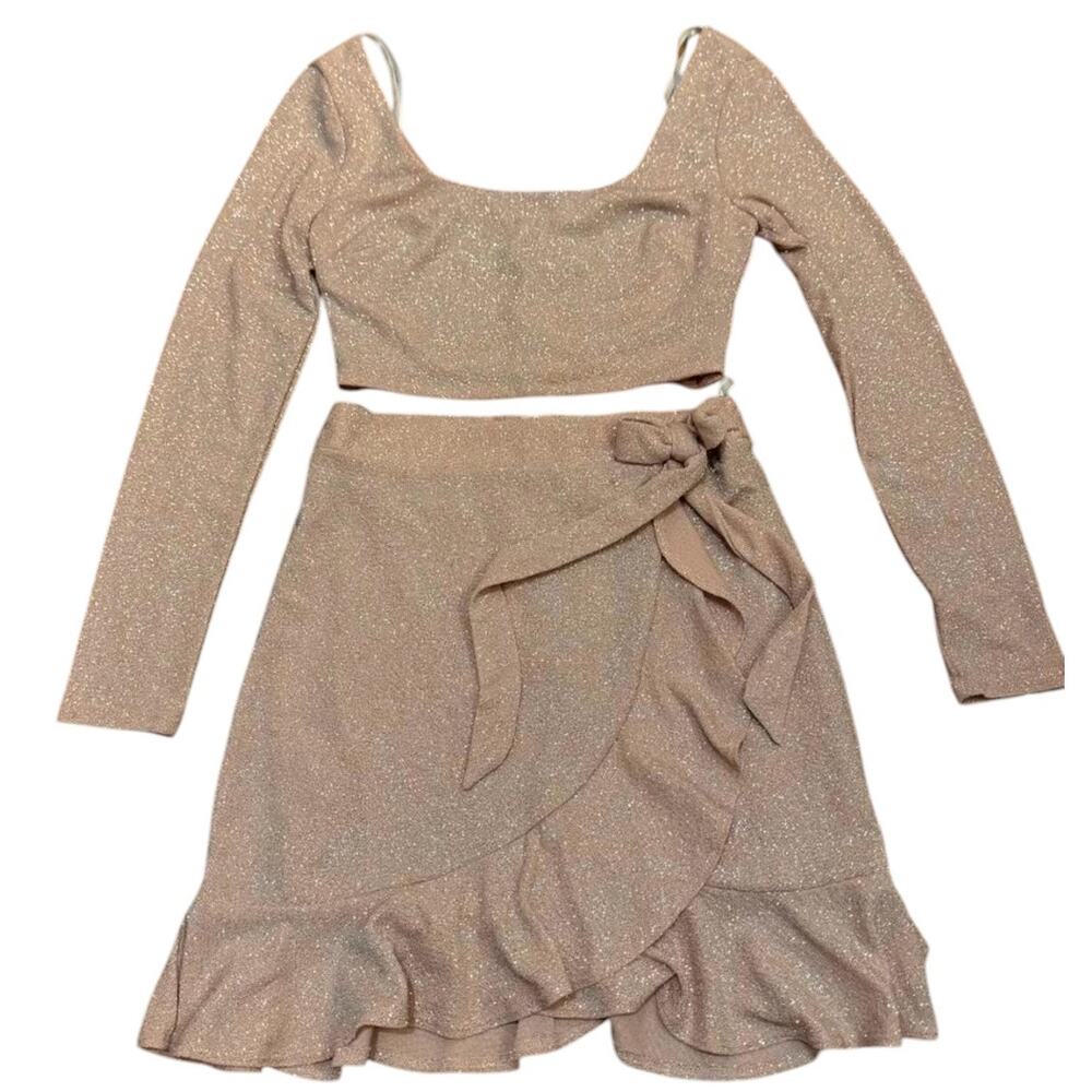 B. Darlin event festival Blush Pink glitter Bodycon crop top skirt set NWT SZ 6